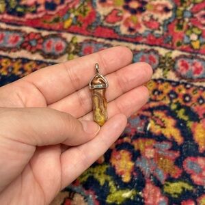 Crazy Lace Agate pointed pendant silver necklace